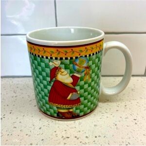 Debbie Mumm Ceramic Christmas Cheer Santa Mug - Green and Red
